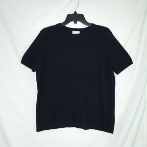 CASLON Wool/Cashmere Women's Black Short Sleeve Pullover Minimalist Sweater LRG.